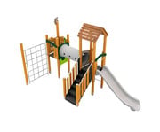 Spieltürme mit Tunnel Rutsche und Kletternetz Massivholz 1