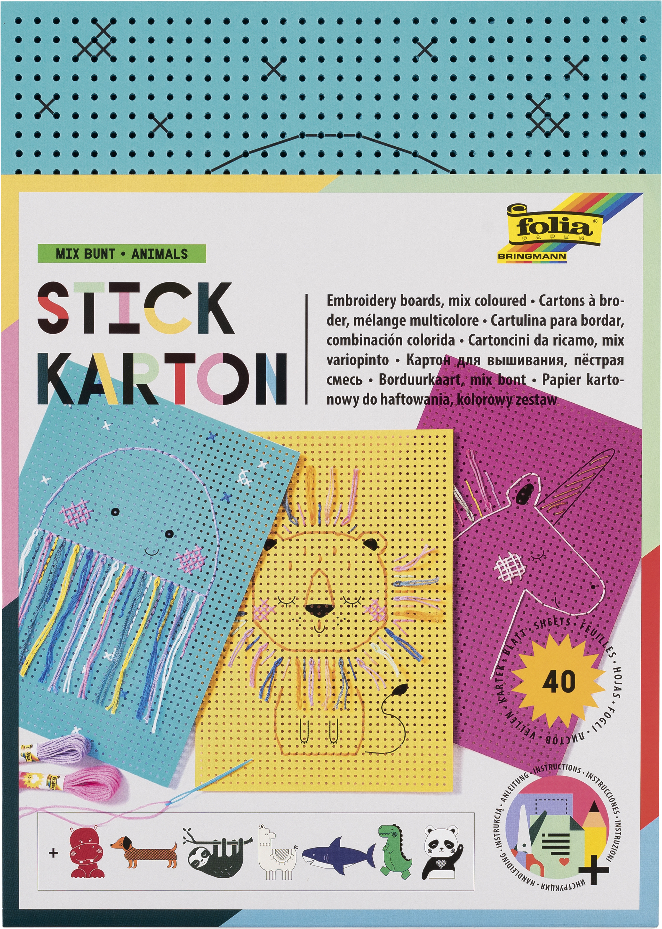 folia Ausnäh- oder Stickkarton, 40 Blätter, Farbe: bunt