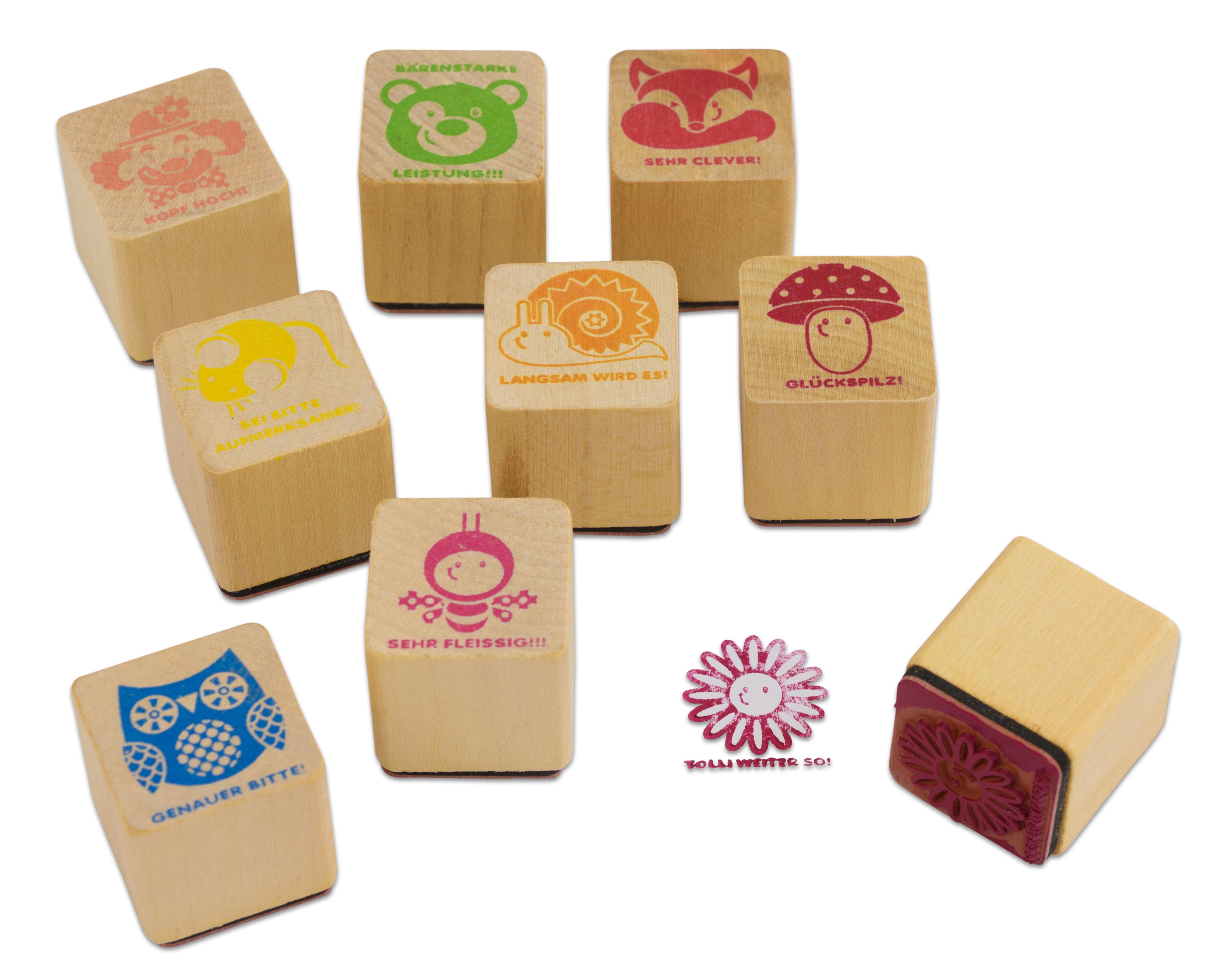 SUNNYSUE Lehrerstempel aus Holz, 9 Stück