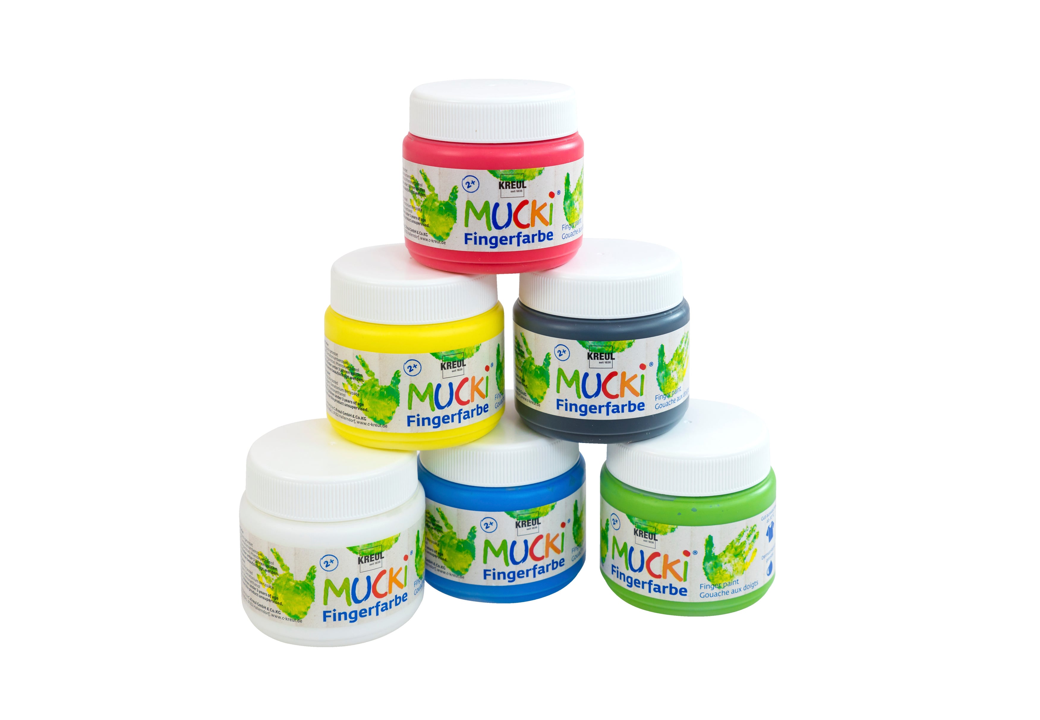 Kreul MUCKI Fingerfarben, 6er-Set, Farbe: Grundfarben