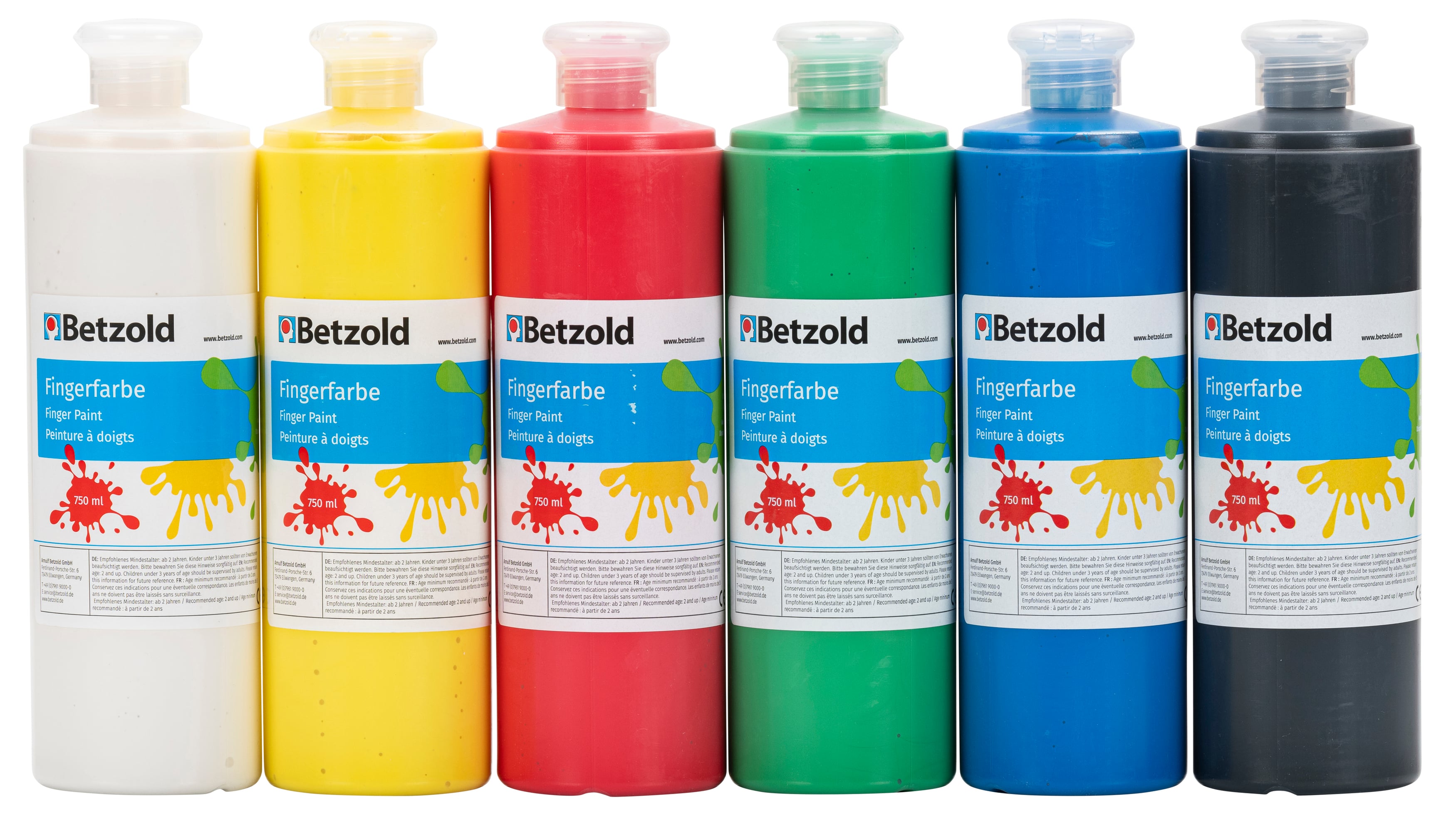 Betzold Fingerfarben, 6er-Set, Farbe: Grundfarben