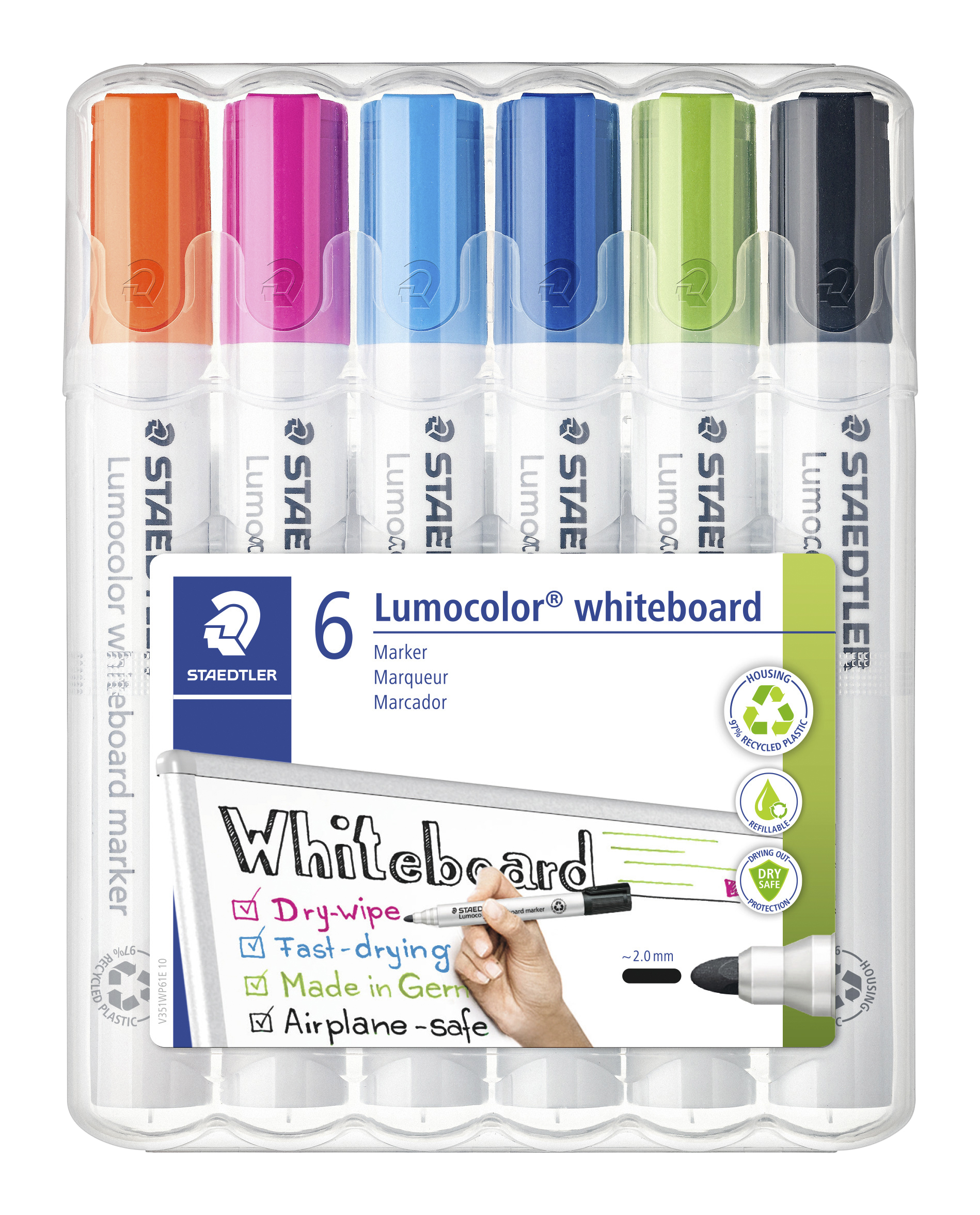 STAEDTLER Lumocolor® Tafelschreiber im Etui, abwischbar, Farbe: Trendfarben, Setgröße: 6 Stück