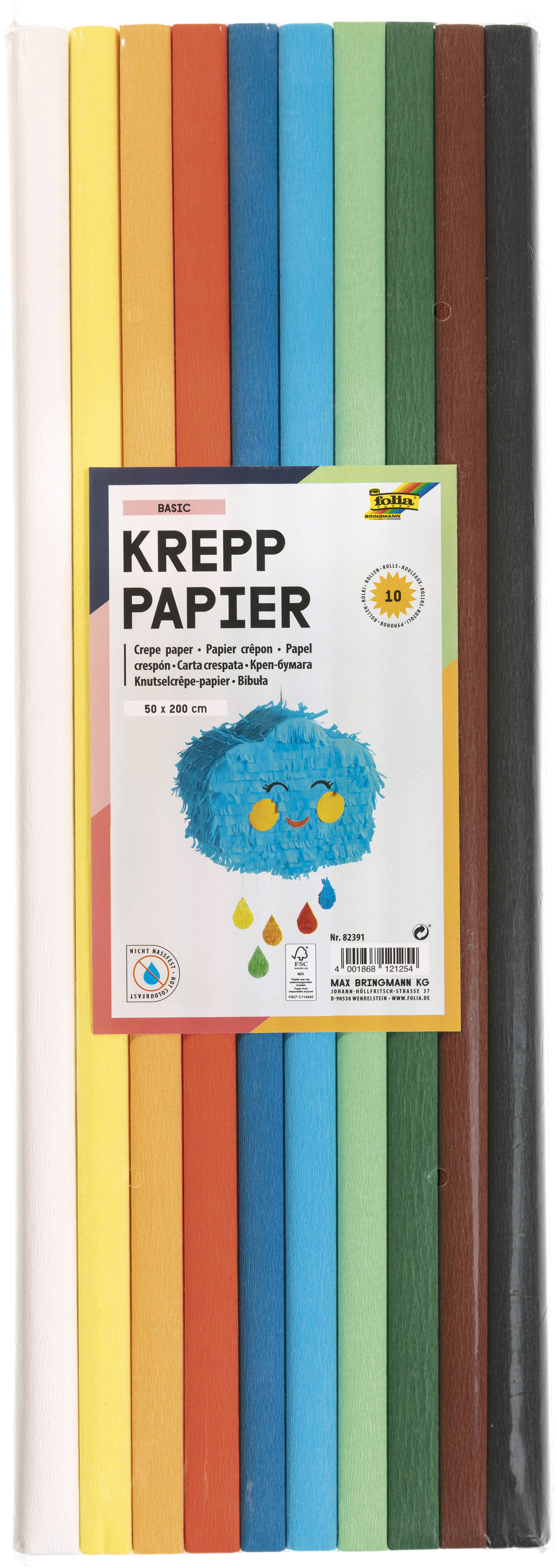 folia Krepppapier-Rollen, 10 Stück, Farbe: Basisfarben