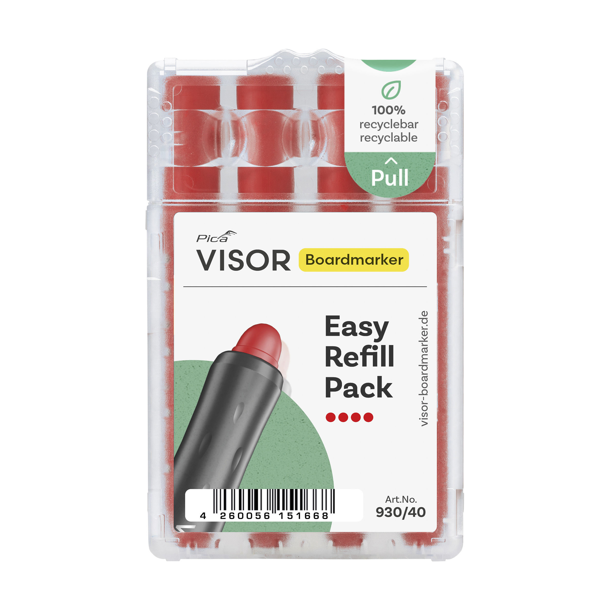 Pica VISOR Nachfüllpack, 4 Stück, Farbe: rot