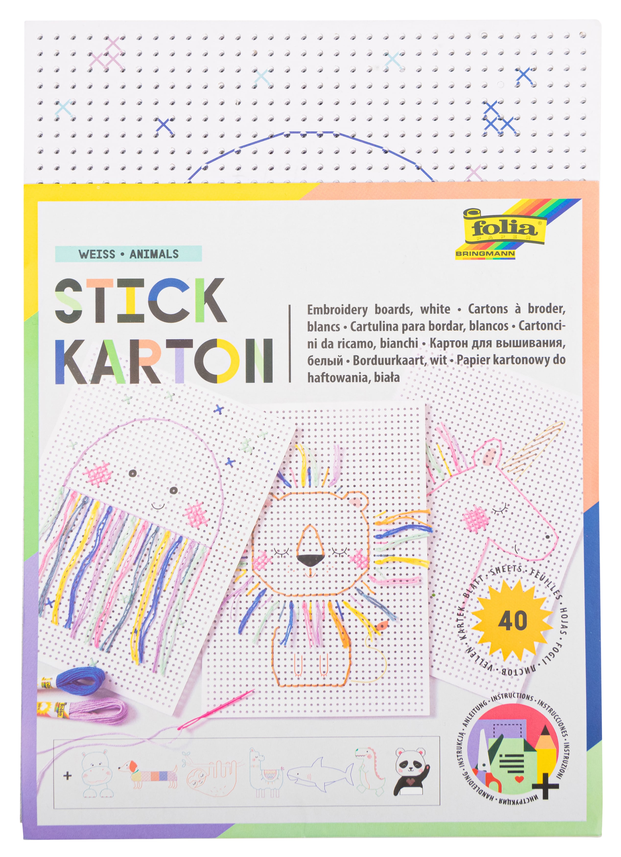 folia Ausnäh- oder Stickkarton, 40 Blätter, Farbe: weiß