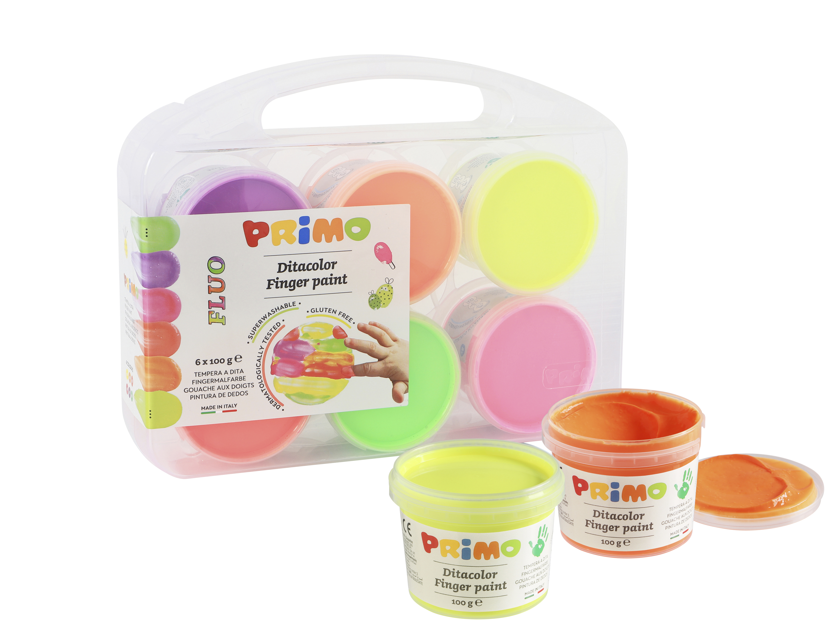 PRiMO Fingermalfarben, 6x 100 ml, Farbe: neon