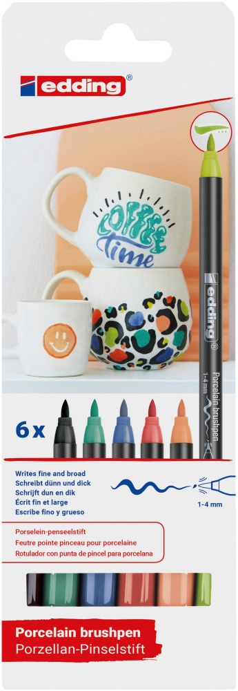 Edding 4200 Porzellanpinselstifte, 6 Stück, Porzellanstift, Farbe: pastell
