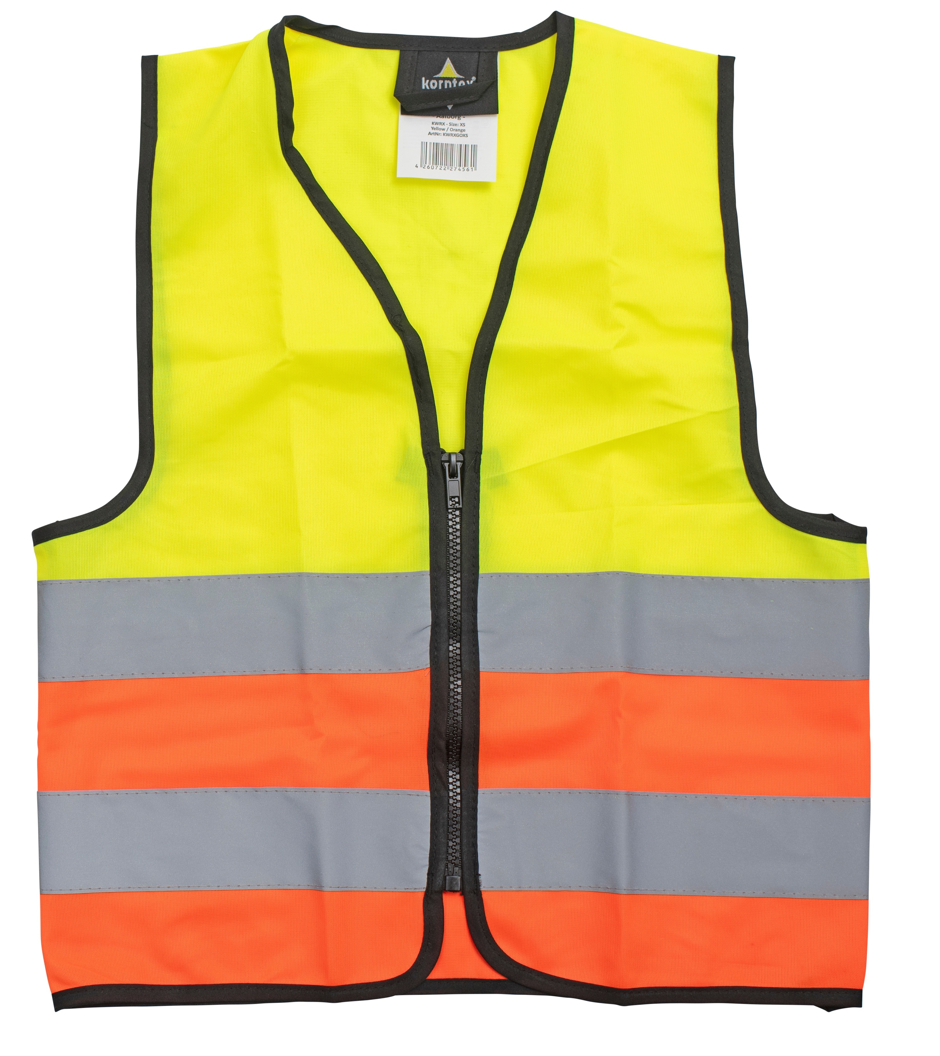 Korntex® Kinder-Warnweste mit Reißverschluss, gelb/orange, Größe: XS (5-7 Jahre)