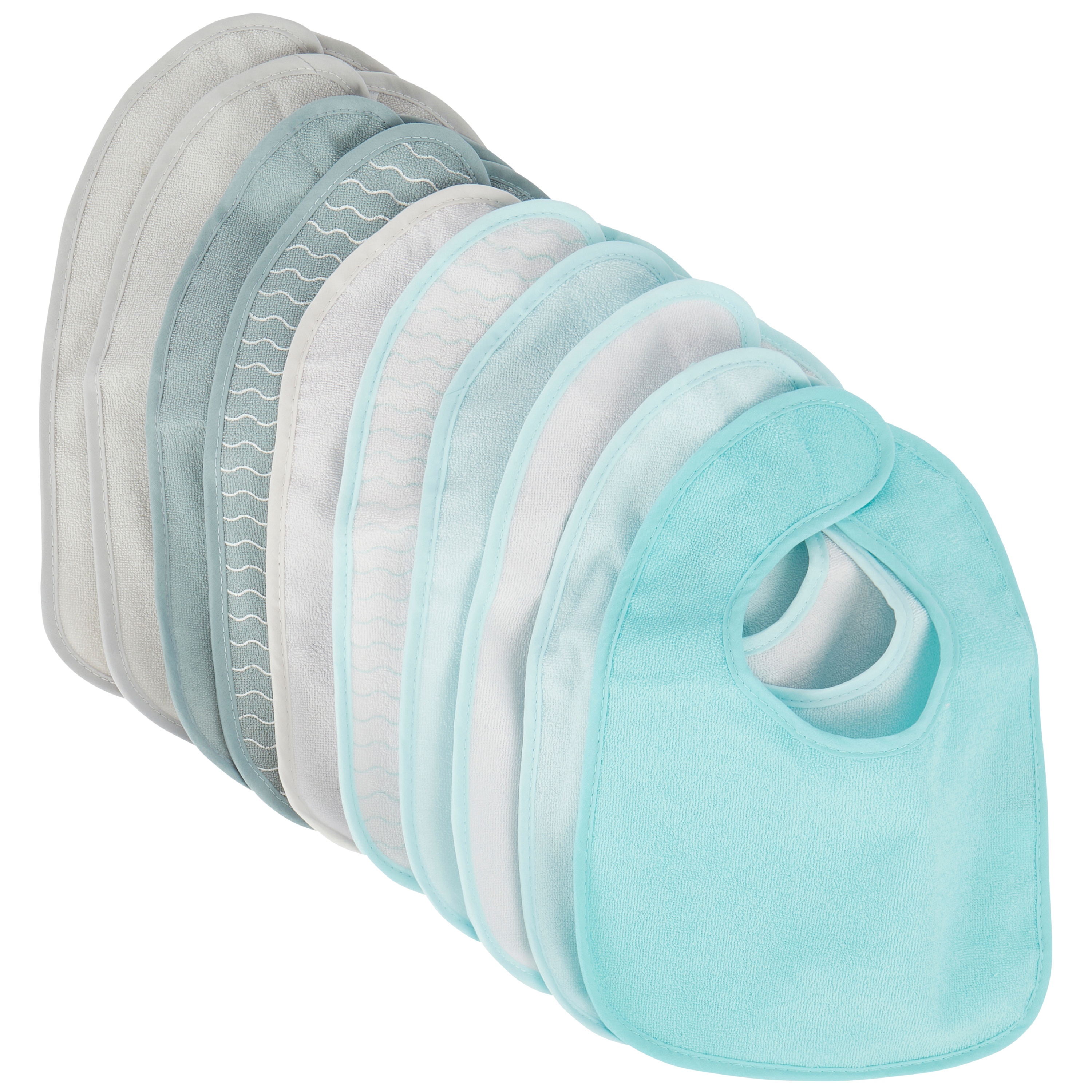 bieco Lätzchen mit Klettverschluss, 10 Stück, Set 3, grau-blau