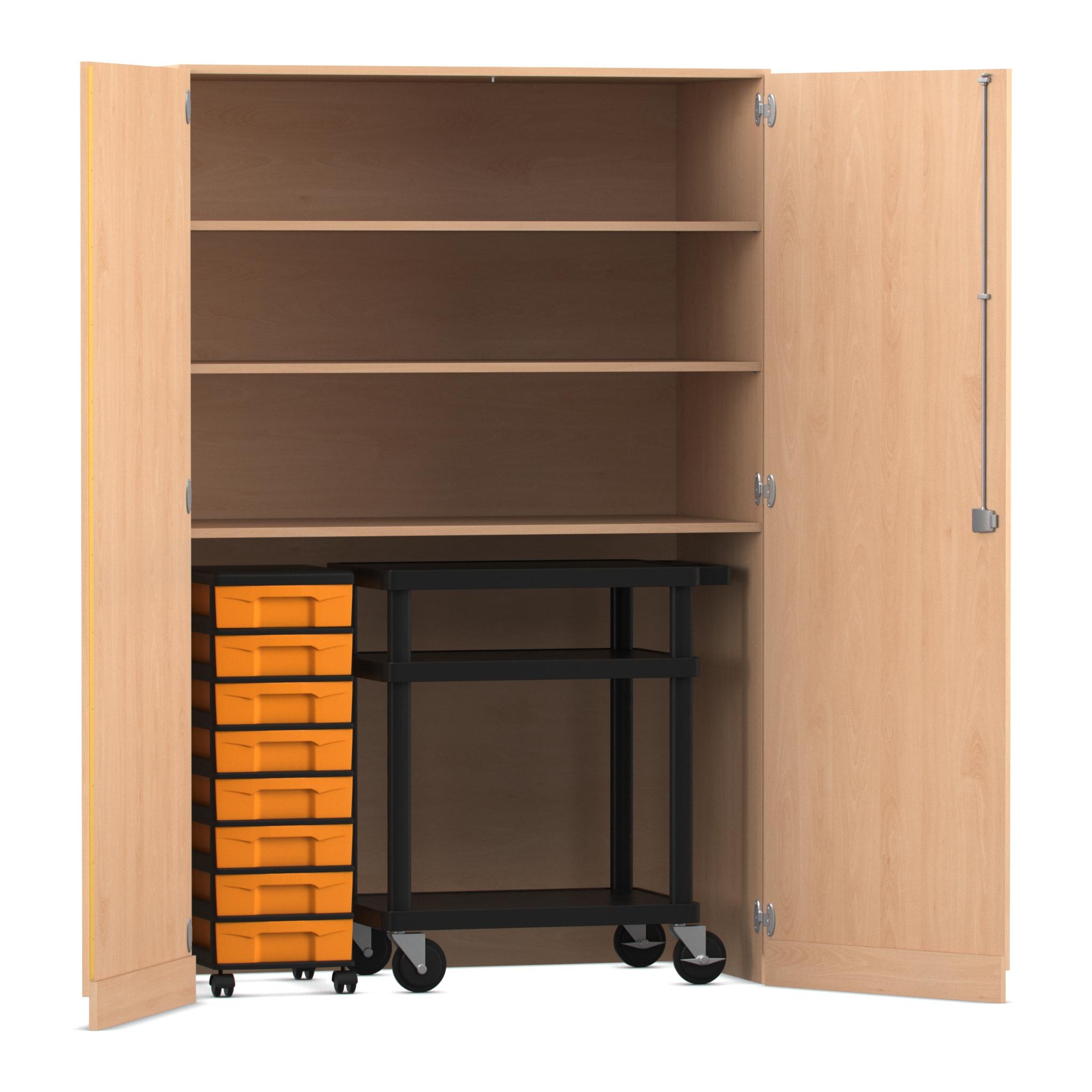 Flexeo Garagenschrank, 3 Fächer, 1 Rollcontainer, 8 Boxen, 1 Transportwagen, Boxenfarbe: gelb