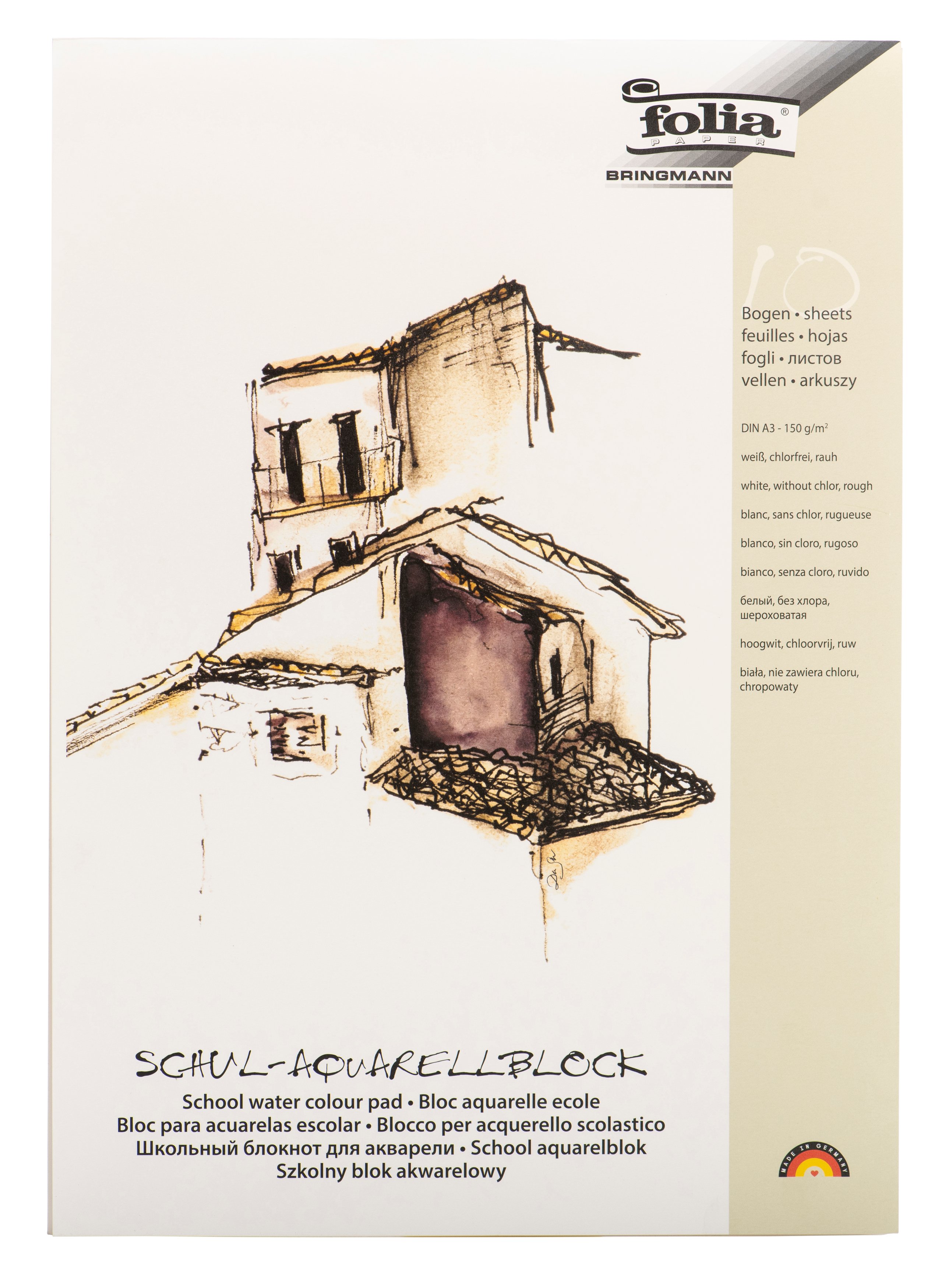 folia Aquarellblock, 150 g/m², 10 Blatt, Größe: DIN A3