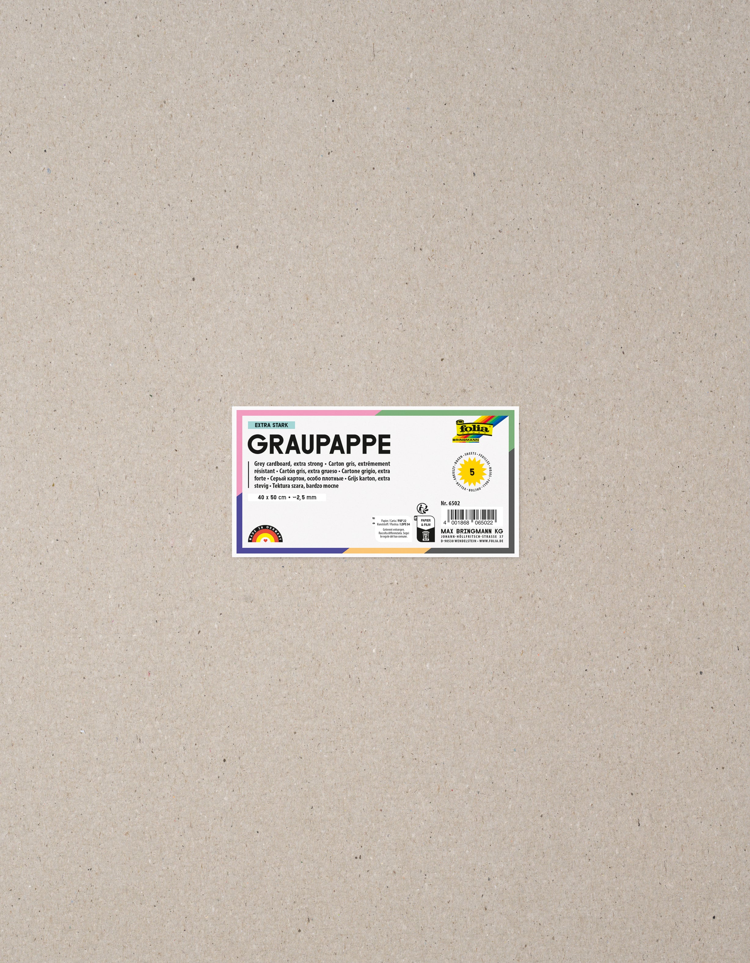 folia Graupappe, 2,5 mm, 40 x 50 cm, 5 Bogen