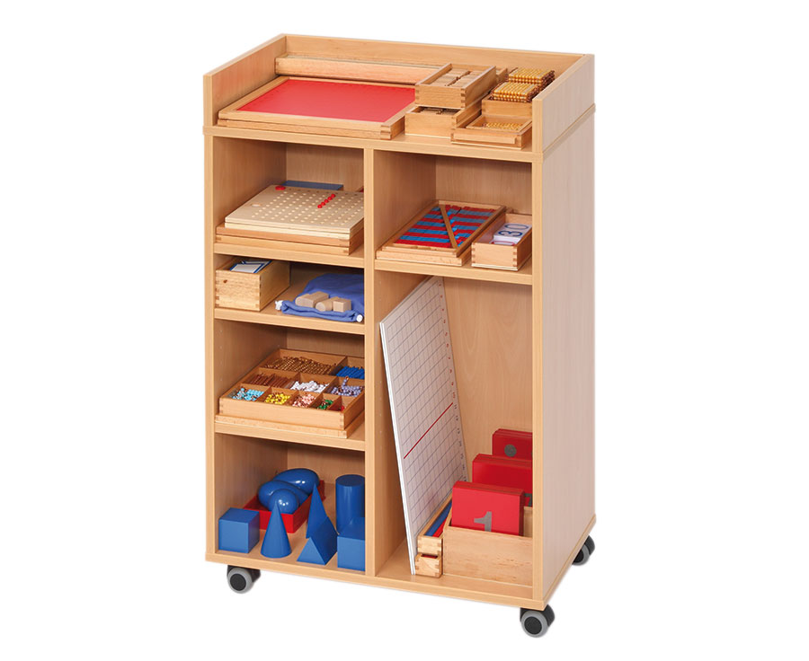 Betzold Montessori-Lernmaterial für Mathematik im fahrbaren Regal