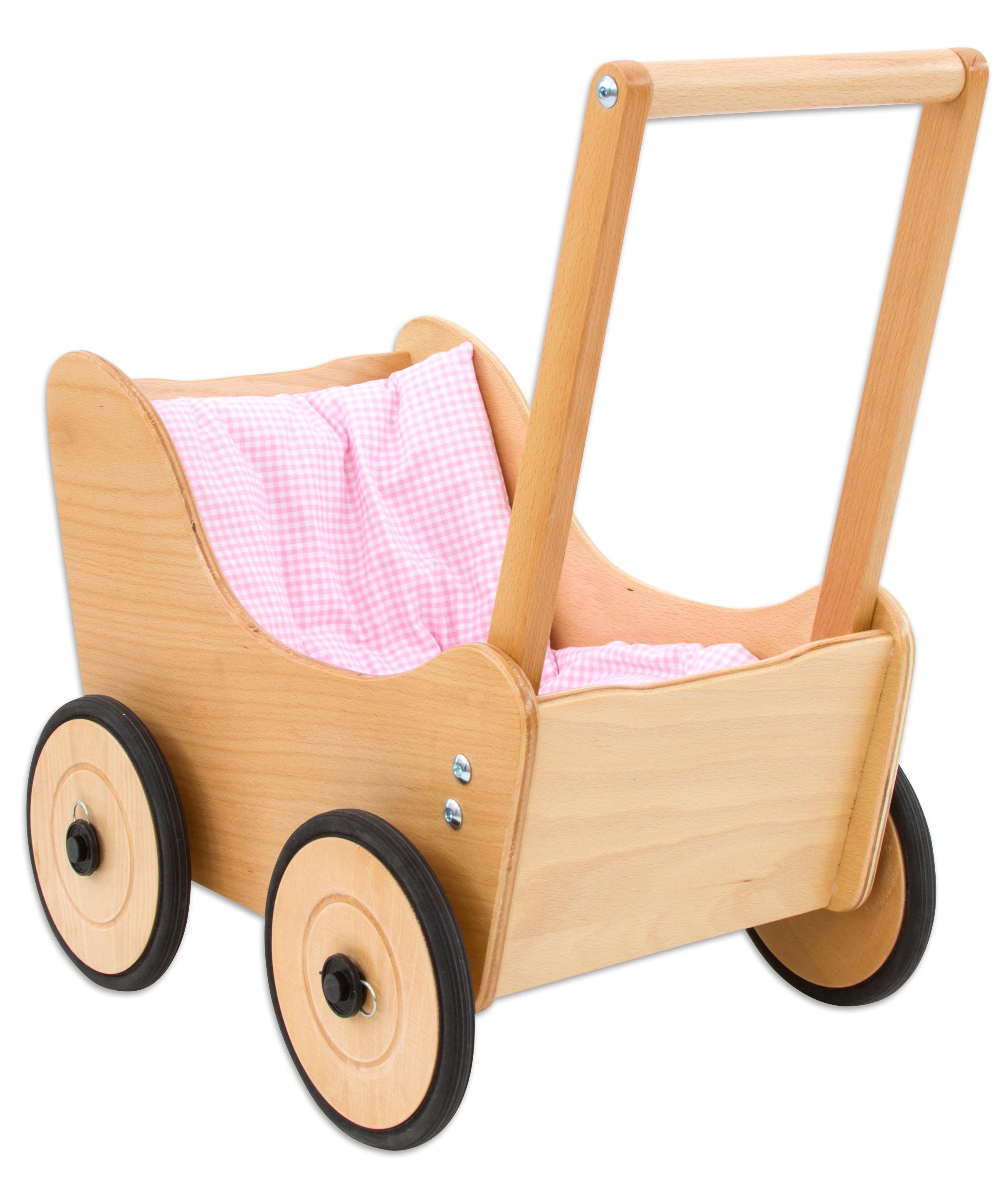 Pinolino Puppenwagen inkl. Bettwäsche, Holzdekor: Buche