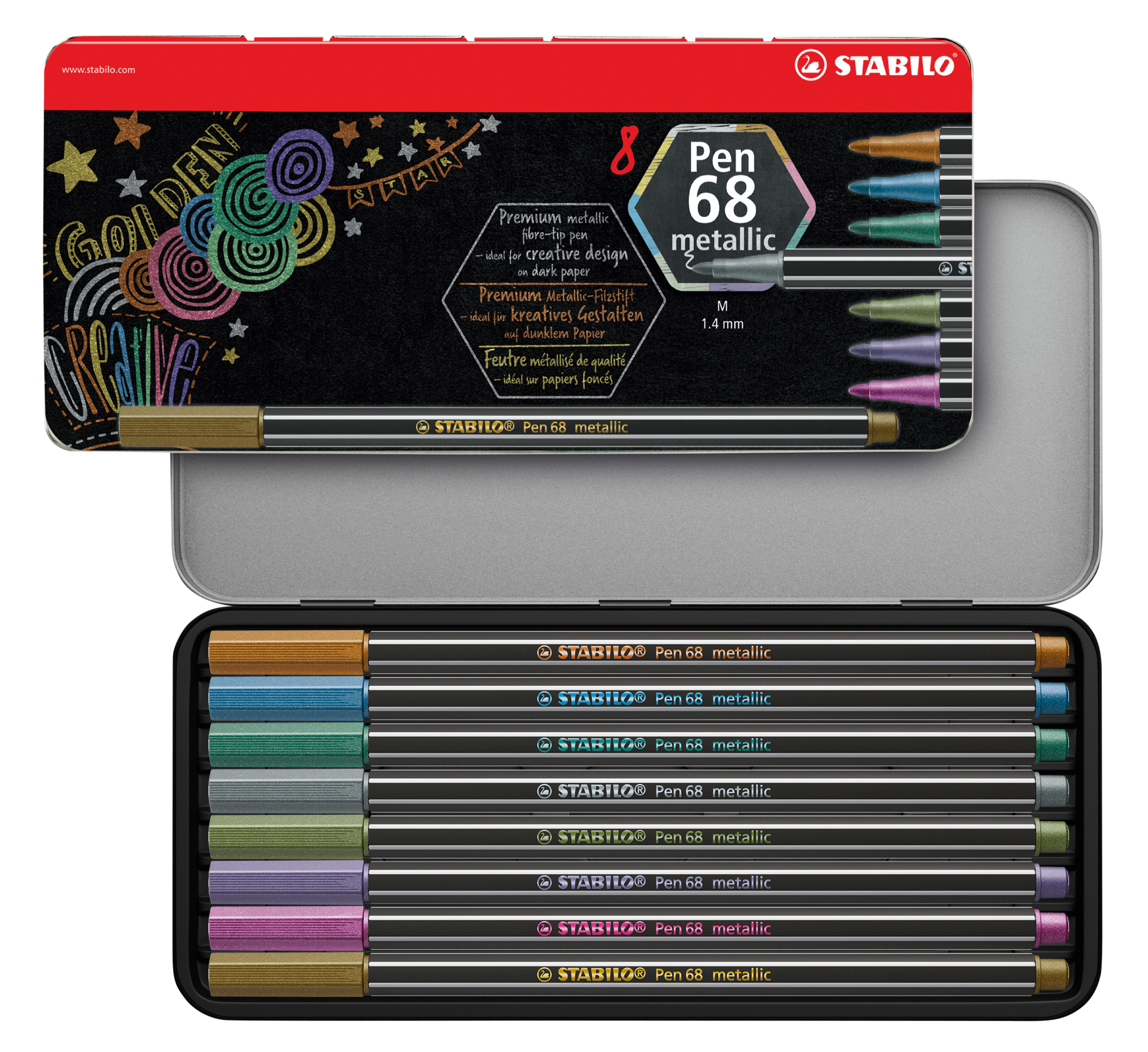 STABILO® Premium- Filzstifte „Pen 68 metallic“, 8er-Set