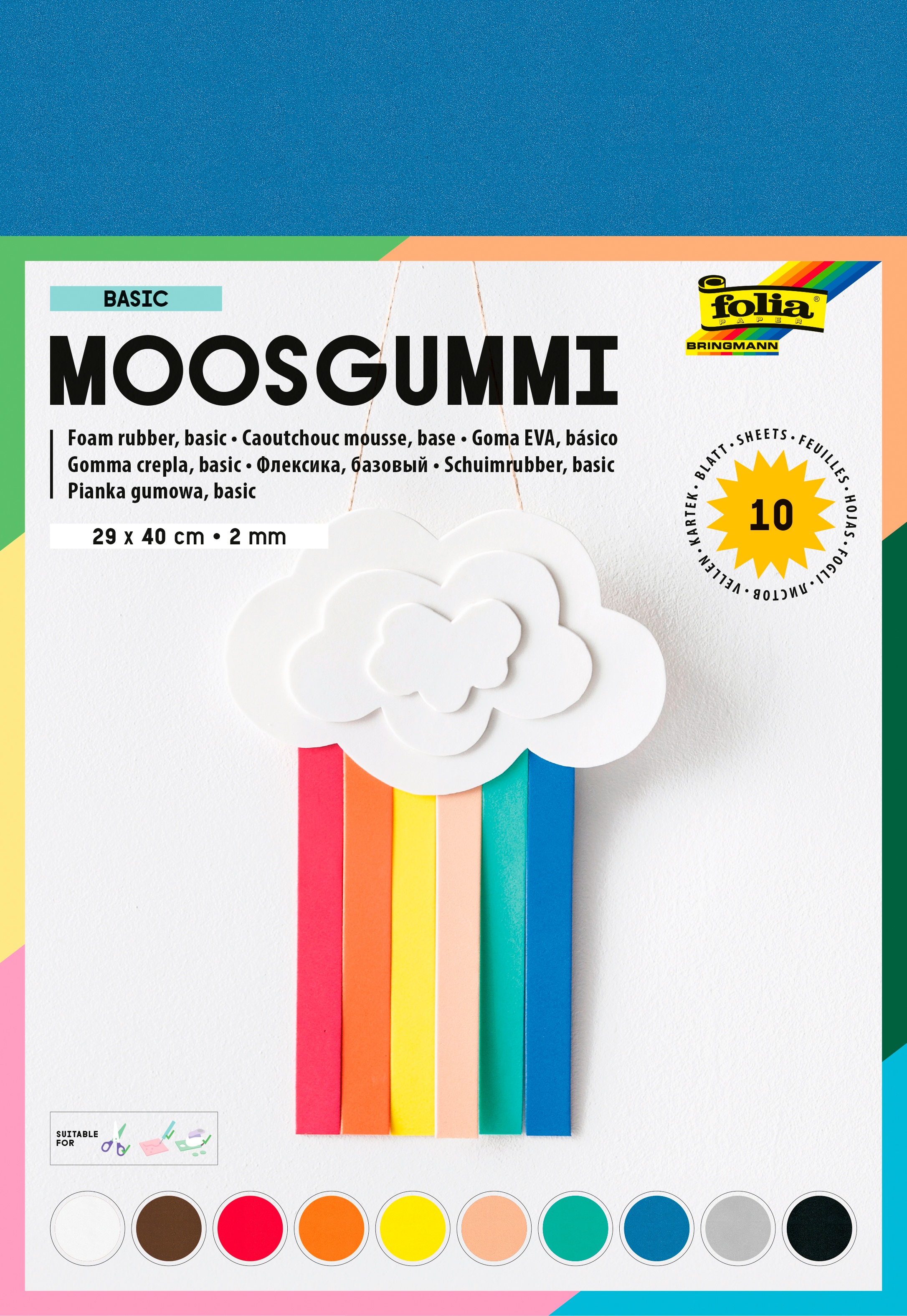folia Moosgummi „Basic“, 29 x 40 cm, 10 Bogen