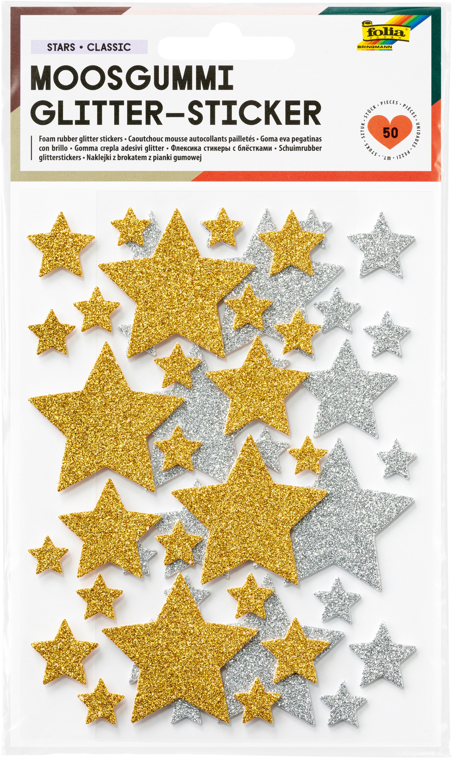 Folia Moosgummi-Glitzer-Sticker Sterne, 50 Stück, Moosgummi & Glitter & Stern
