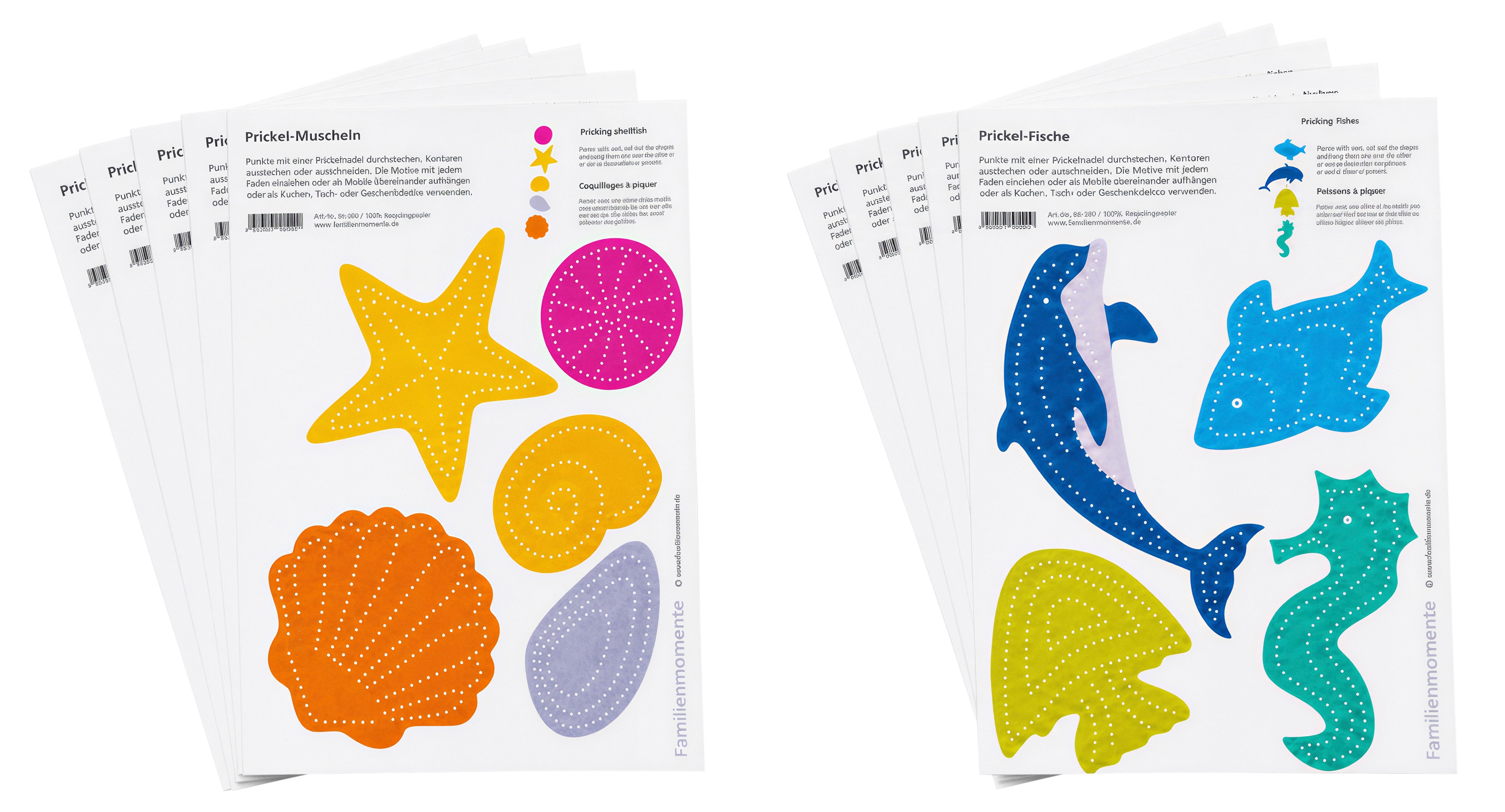 Familienmomente Prickel-Vorlagen Fische und Muscheln, 10 Stück, Prickeln