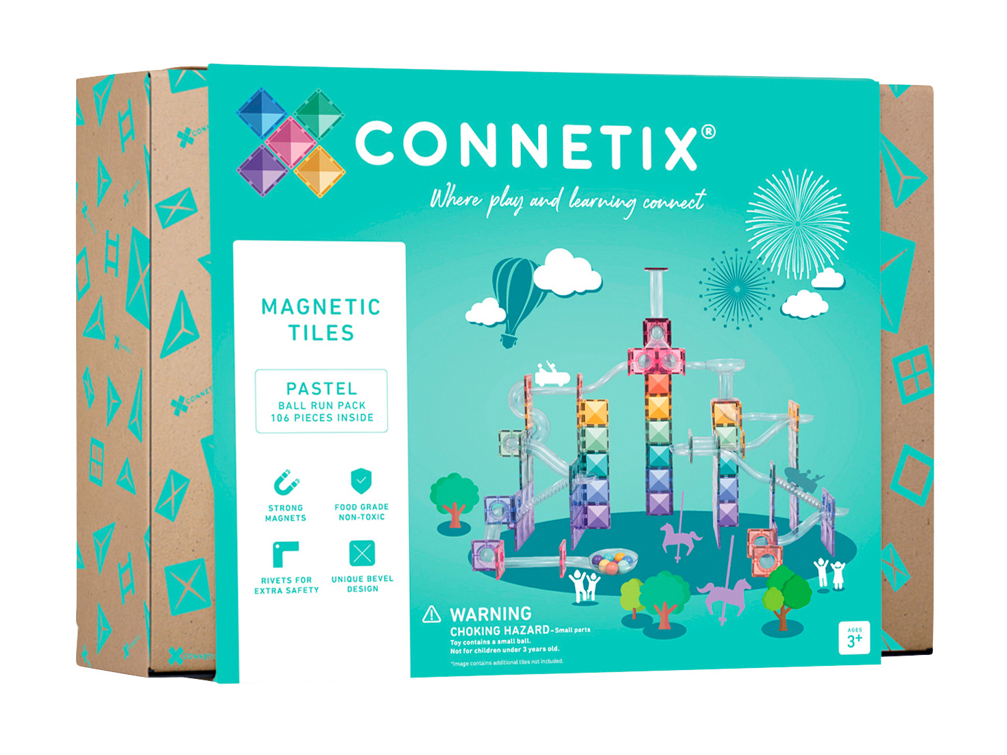 Connetix Kugelbahn-Set, pastell, 106-teilig, Konstruktionsset & Kugelbahn