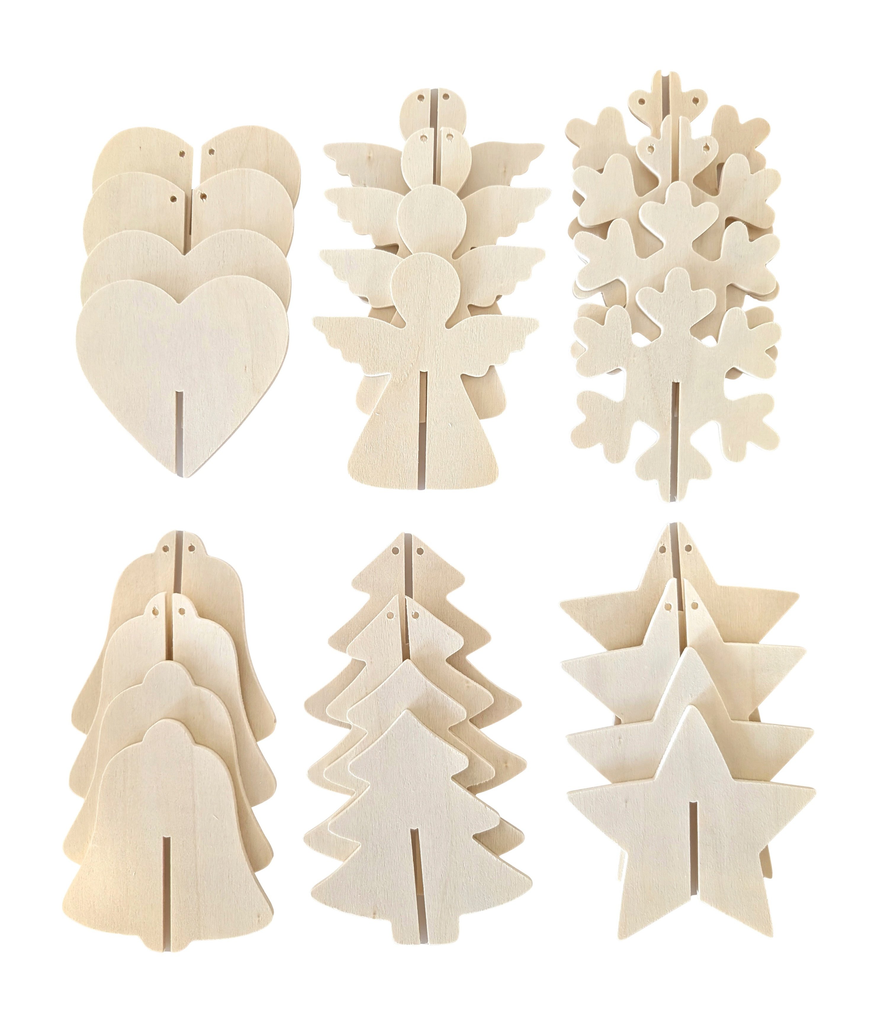 SUNNYSUE 3D-Holz-Weihnachtsanhänger, 24 Stück, Blankomaterial