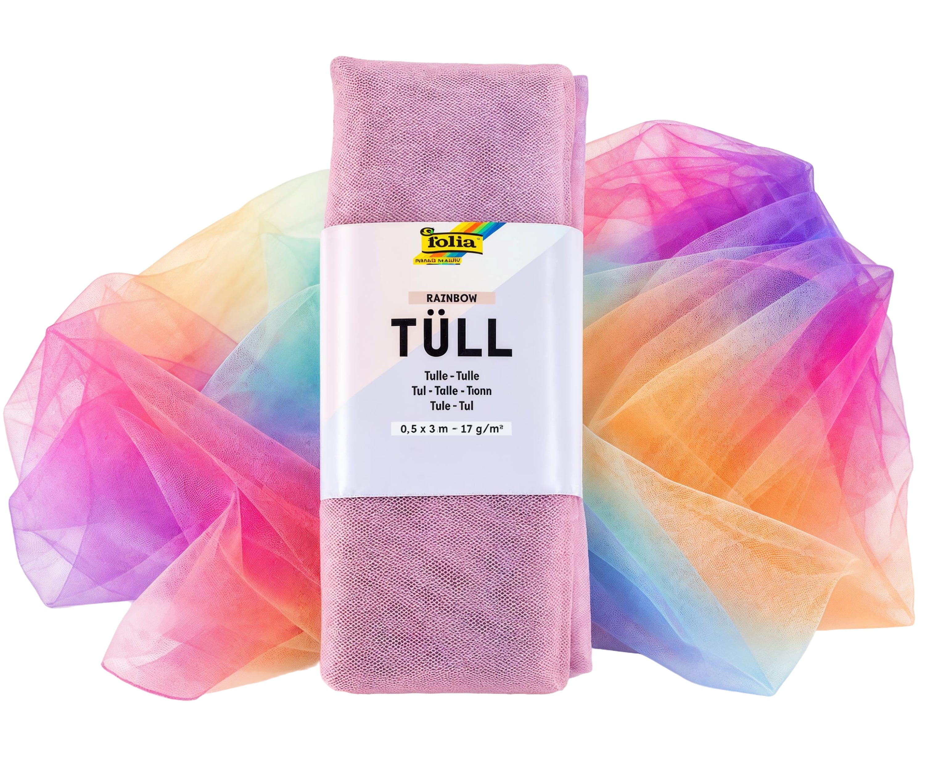 Folia Tüllstoff, Regenbogen, 0,5 x 3 m