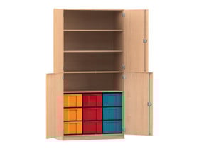Flexeo® Schrank, 9 große Boxen, 4 Fächer, 4 Halbtüren