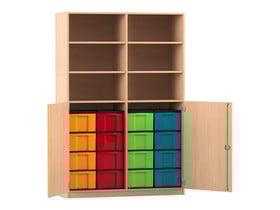 Flexeo® Schrank, 16 große Boxen, 6 Fächer, Mittelwand, 2 Halbtüren