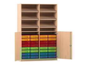 Flexeo® Schrank, 6 Schrägablagen, 32 kleine Boxen, 2 Halbtüren