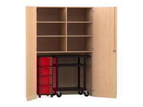 Flexeo® Garagenschrank, 6 Fächer, 1 Rollcontainer, 4 Boxen, 1 Transportwagen