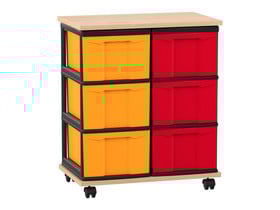 Flexeo® Fahrbares Containersystem mit Ablage, 6 große Boxen