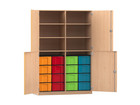 Flexeo® Schrank 16 große Boxen 6 Fächer Mittelwand 4 Halbtüren