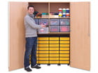 Flexeo® Garagenschrank 2 Fächer 4 Rollcontainer 32 kleine und 8 große Boxen