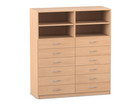 Flexeo® Schrank 12 kleine Schubladen 4 Fächer Mittelwand Breite 126 4 cm