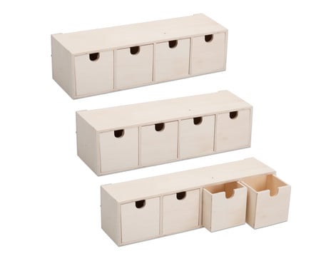 Schubladenbox aus Holz, 4 Fächer