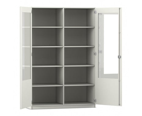 Flexeo® Schrank 10 Fächer 2 verglaste Türen Mittelwand Breite 126 4 cm