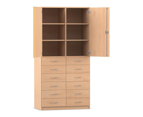 Flexeo® Schrank, 12 kleine Schubladen, 6 Fächer, Mittelwand, 2 Türen