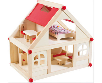 Puppenhaus mit Möbeln und Puppen