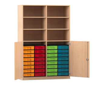 Flexeo® Schrank 32 kleine Boxen 6 Fächer Mittelwand 2 Halbtüren