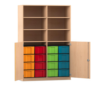 Flexeo® Schrank 16 große Boxen 6 Fächer Mittelwand 2 Halbtüren