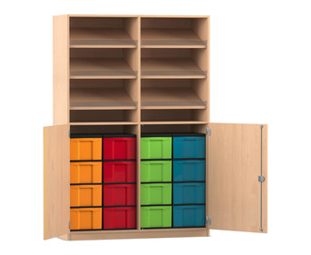 Flexeo® Schrank 6 Schrägablagen 16 große Boxen 2 Halbtüren