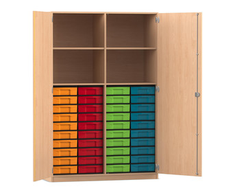 Flexeo® Schrank 40 kleine Boxen 4 Fächer Mittelwand 2 Türen