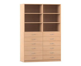 Flexeo® Schrank 12 kleine Schubladen 6 Fächer Mittelwand Breite 126 4 cm