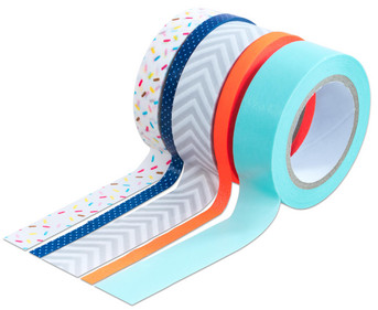 Washi Tape aus 5 Rollen Konfetti Neonorange Grau Mint Blau