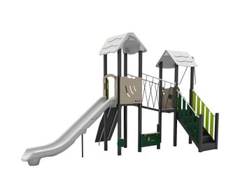 Spielgerät mit Brücke und Rutsche